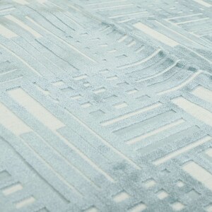 New Designer Modern Quality Blue Blocks Geometric Design Soft Velvet Upholstery Curtains Cushions Fabric