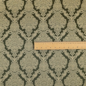 Embroidery Feel Raised Textured Damask Pattern Green Chenille Upholstery Fabric - Sold By The 1 Metre