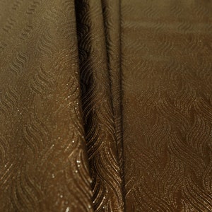 Designer Striped Glitter Vinyl Faux Leather Upholstery Fabric Brown Colour - Sold By The 1 Metre