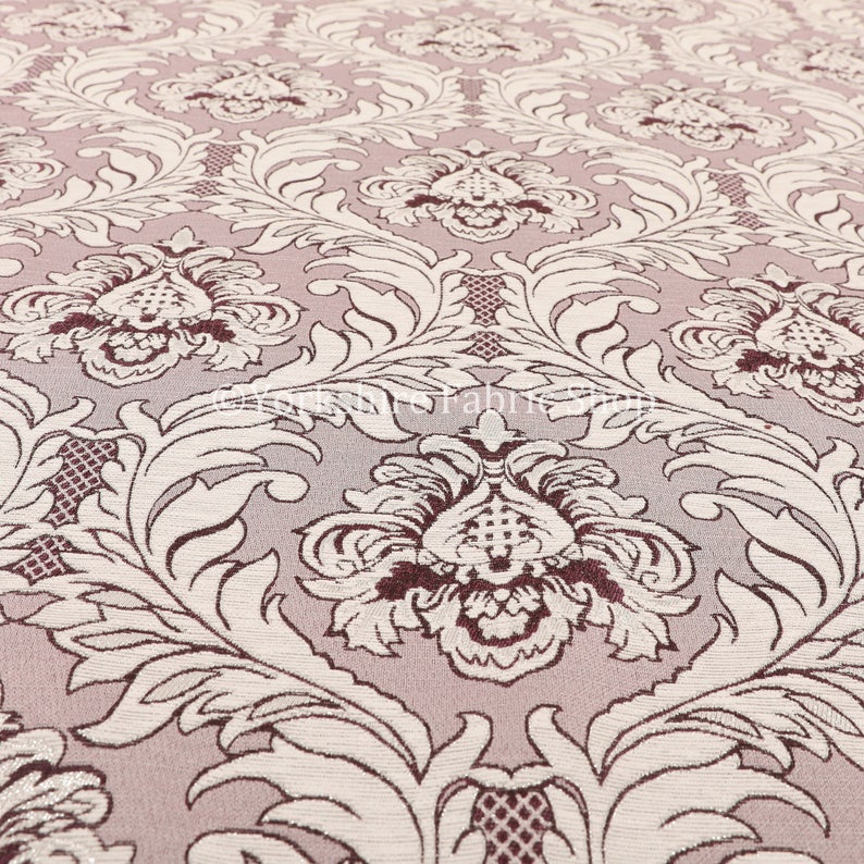 Modern Damask Pattern Silver Shine Effect Purple Upholstery Furnishing Fabric Sold By The 1 Metre Length Fabric
