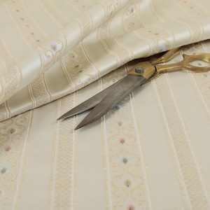 New Modern Quality Regency Striped Pattern Ivory Upholstery Furniture Fabric - Sold By The 1 Metre Length Fabric