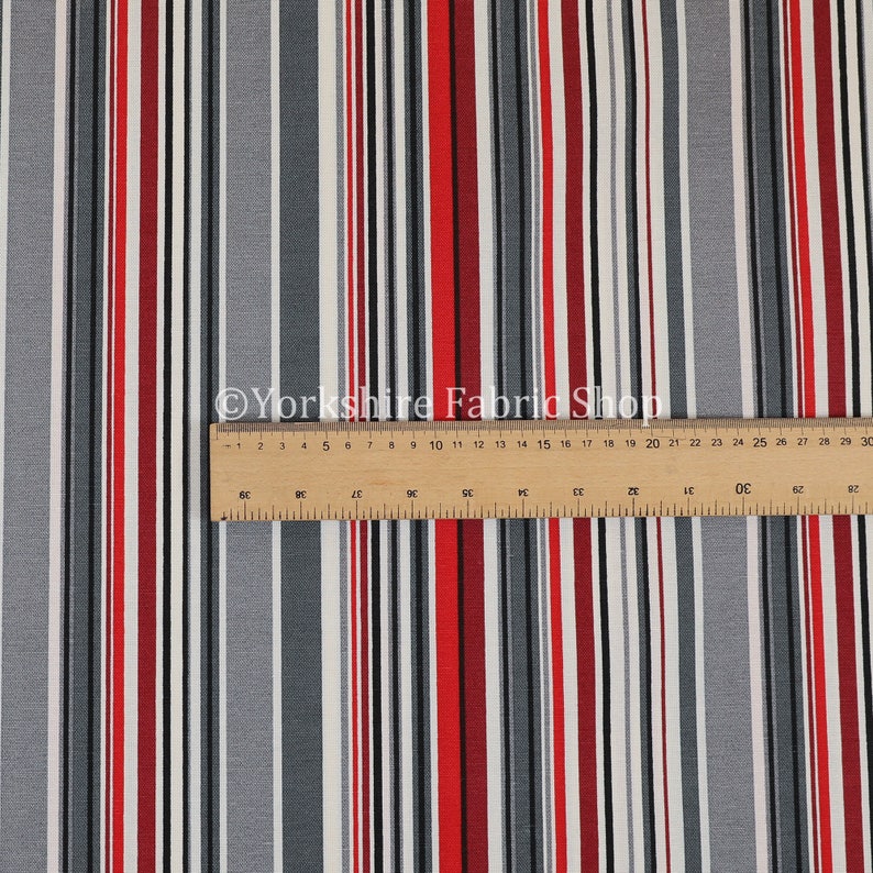 Printed Poly Cotton Water Repellent Upholstery Fabric Black Red Grey New Striped Sold By The 10 Metre