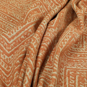Orange Tribal Patterned Chevron Woven Upholstery Fabric For Curtains, Cushions, Roman Blinds Soft Hard Wearing Quality Fabrics Per Metre