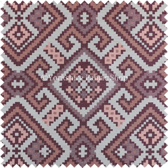 Modern Tetris Geometric Pattern Upholstery Curtain Furnishing Purple Pink Fabric