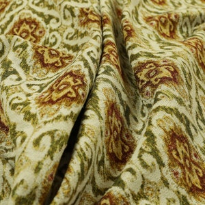 New Green White All Over Damask Pattern Chenille Jacquard Upholstery Fabrics - Sold By The 1 Metre Length Fabric
