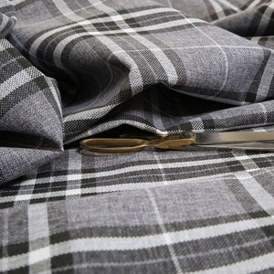Scottish Theme Tartan Plaid Pattern Chenille Light Grey Upholstery Fabric Perfect For Sofa Chair Curtain Soft Furnishing - Sold By The Metre