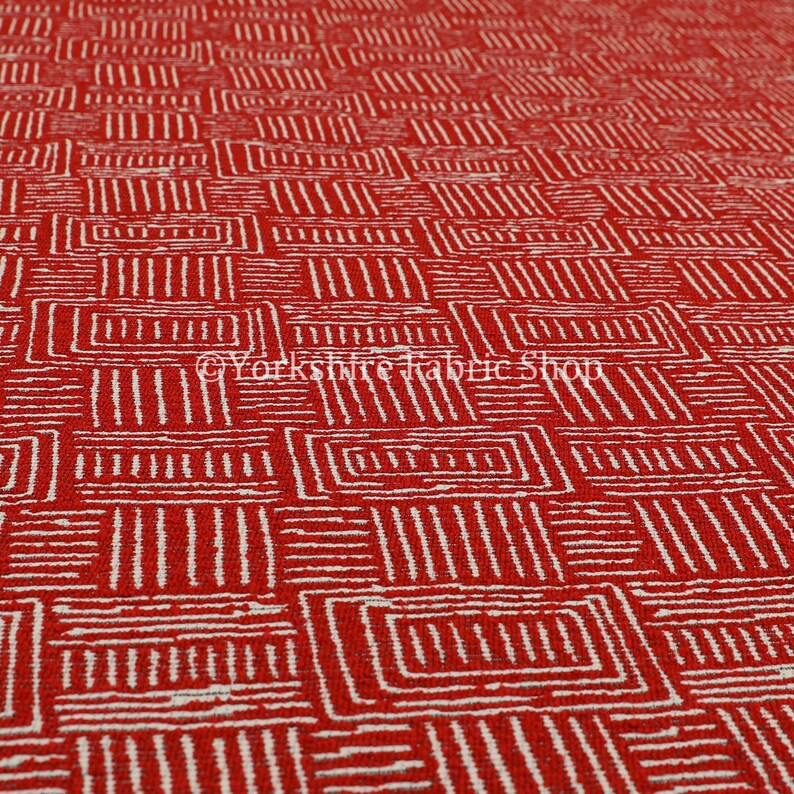 New Quality Chenille Woven Modern Gingham Patchwork Red Upholstery Fabric Sold By The 1 Metre Length Fabric