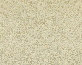 Tessuto per tappezzeria e tende in ciniglia leggera color crema beige con motivo damascato reale.