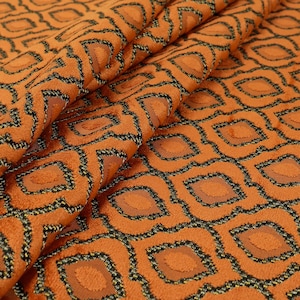 New Designer Modern Quality Orange Geometric Patterned design soft velvet Upholstery Curtain Cushions Fabric