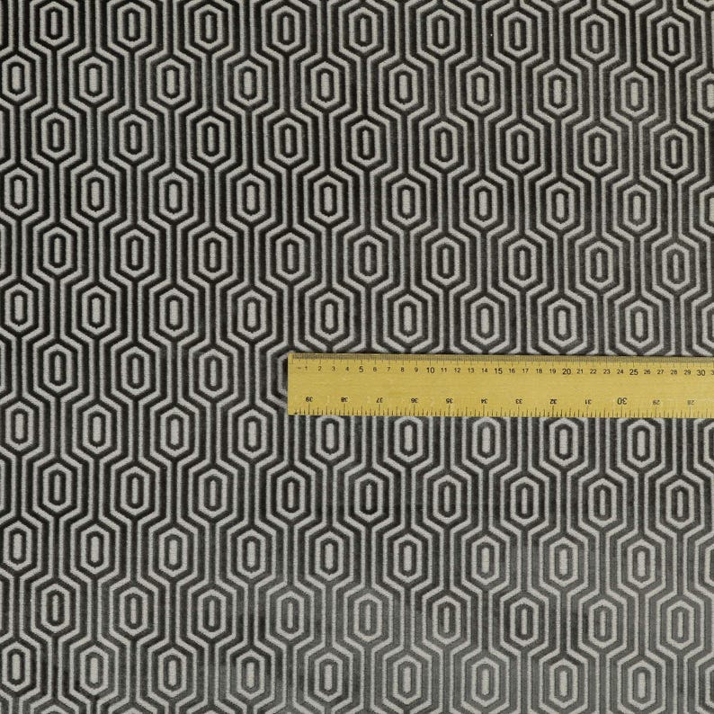Geometric Velvet Jacquard Fabric Upholstery, Furniture, Seating, Chairs, Curtain, Cushion & Interior Design Soft Hard Wearing Quality Fabric Grey