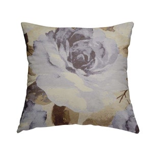 New Soft Woven Chenille Brown Purple Large Feature Floral Pattern Fabric Cushion - 2 sizes Available - Cushion Cover Only