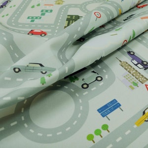 Kinderen Auto Kaart Thema Patroon Bedrukte Canvas Bekleding Stof Zilver Kleur - Verkocht Door De 10 Meter Lengte Stof