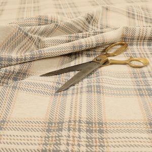 Jacquard Tartan Pattern Beige Grey Colour In A Beautiful Soft Chenille Material Perfect For Upholstery Furnishing Fabric Sold By The Metre
