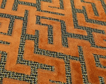New Designer Modern Quality Orange Key Geometric Patterned soft velvet Upholstery Curtain Cushions Fabric