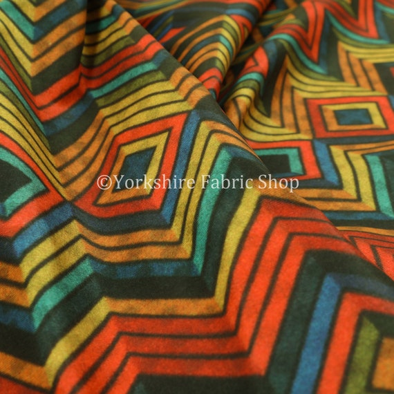 Chevron Diamond Colourful Pattern Velour Velvet Print Etsy