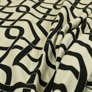 Black White Colour Geometric Maze Pattern Curtain Furnishing Upholstery Fabrics