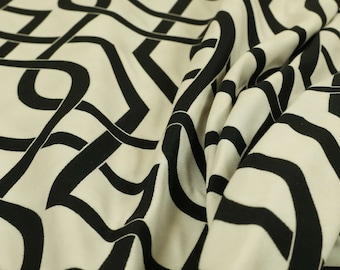 Black White Colour Geometric Maze Pattern Curtain Furnishing Upholstery Fabrics