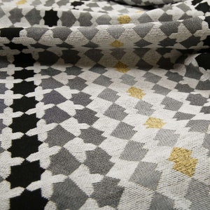 Small Uniform Geometric Pattern Woven Grey Black Soft Chenille Upholstery Furnishing Fabric
