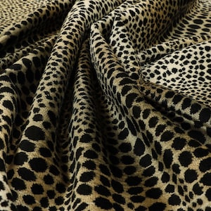 Leopard Skin Animal Inspired Spotted Pattern Upholstery Velvet Heavy Weight Quality Fabric In Golden Black Colour