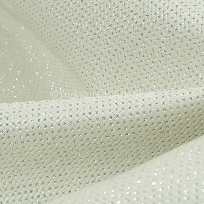 10 Metres Of New Designer Modern Glitter Faux Leather Material White Sparkle Upholstery Fabric For Interior Soft Furnishings Furniture Sofas