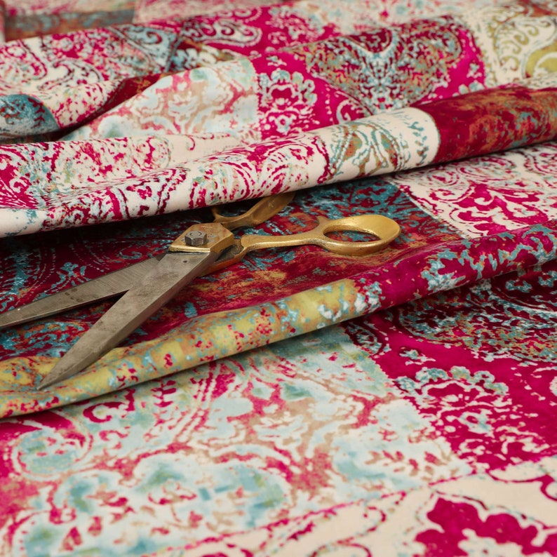 New Soft Printed Velvet Patchwork Damask Traditional Pattern Pink Upholstery Fabric Sold By The 1 Metres Fabric image 3