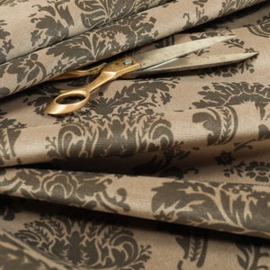 Soft Quality Printed Velvet Damask Pattern Brown Curtain Furnishing Upholstery Fabric - Sold By The 10 Metres Fabric