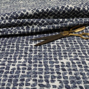 Blue Small Scale Pattern Chenille Upholstery Fabrics For Sofas, Curtains, Seating, Chairs & Furniture image 2