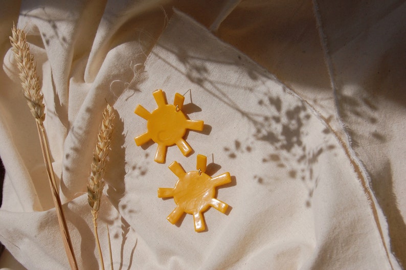 Large Suns Statement Sun Earrings Sunbeam Earrings Polymer Clay Earrings Sunshine Yellow Statement Earrings
