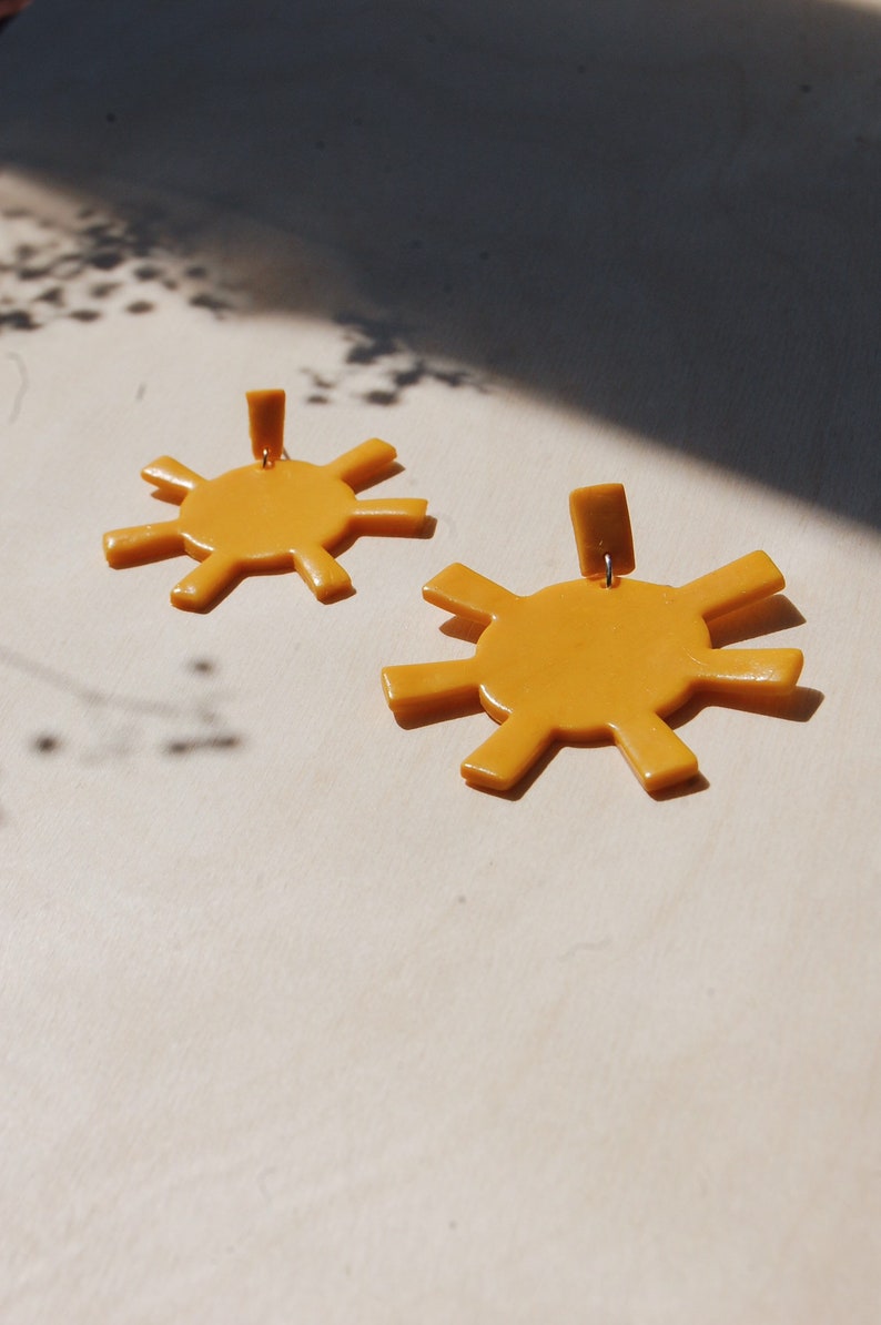 Large Suns Statement Sun Earrings Sunbeam Earrings Polymer Clay Earrings Sunshine Yellow Statement Earrings