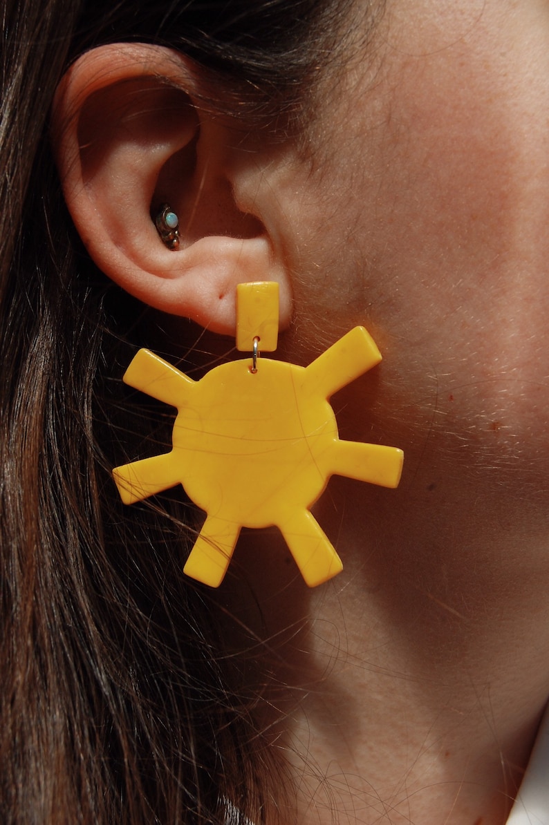Large Suns Statement Sun Earrings Sunbeam Earrings Polymer Clay Earrings Sunshine Yellow Statement Earrings