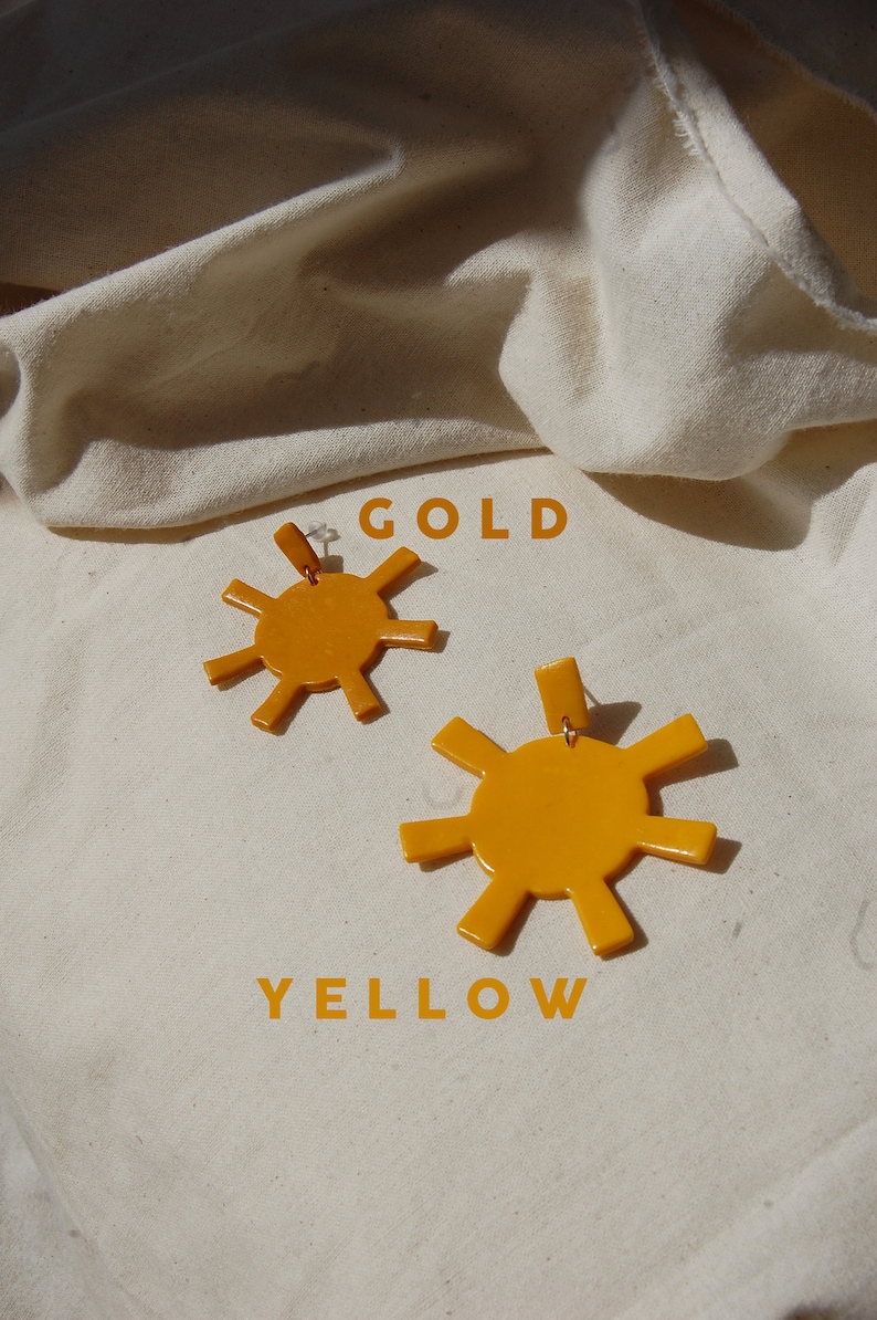 Large Suns Statement Sun Earrings Sunbeam Earrings Polymer Clay Earrings Sunshine Yellow Statement Earrings