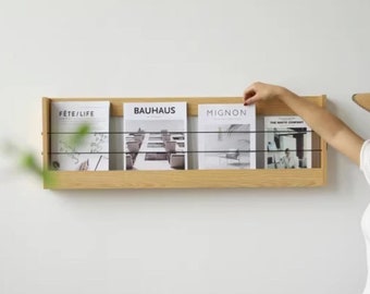 Wall magazine rack, wooden magazine holder, newspaper rack, wall bookshelf display, cafe magazine display