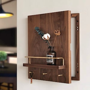 Walnut electricity meter box cover, wooden wall board with shelf, wooden switch box cover, key wall holder, key holder organizer