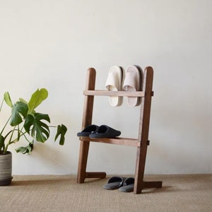 Wooden slippers stand, walnut entryway shoe rack, cherry wood shoe storage, shoe shelf organizer, walnut wood shoe storage
