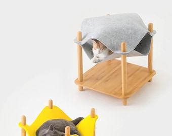 Modern Wooden Pet Bed, Elevated Cat or Small Dog Hammock, Felt Functional Pet Furniture, Pet Resting Spot