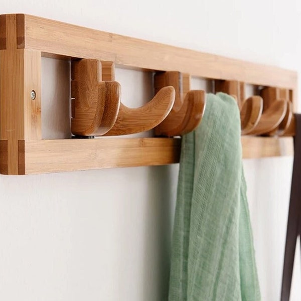 Klappbarer Bambusständer, funktioneller Wandhakenhalter aus Holz, Taschenmantel-Schlüssel-Flurständer, rustikaler Bauernhausständer