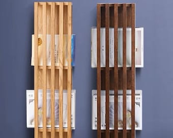 Storage shelf for  magazine, wooden CD rack, newspaper wall mounted bookshelf, cafe magazine display