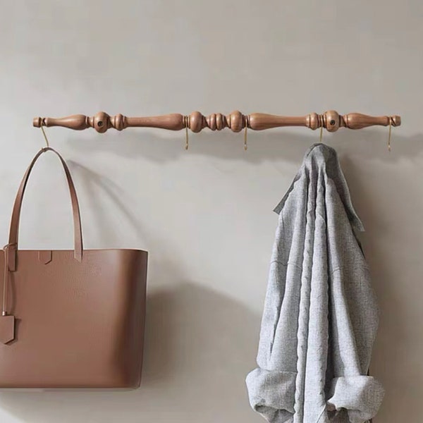 French style wooden rack for wall, entryway classic hanger with S-type hooks