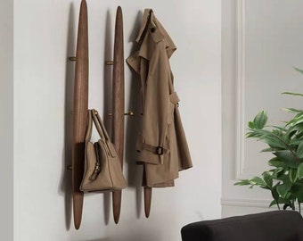 Wall luxury modern rack, long wall-mounted wooden entryway rack, living room creative hanger, solid wood Nordic bedroom wall hanging clothes