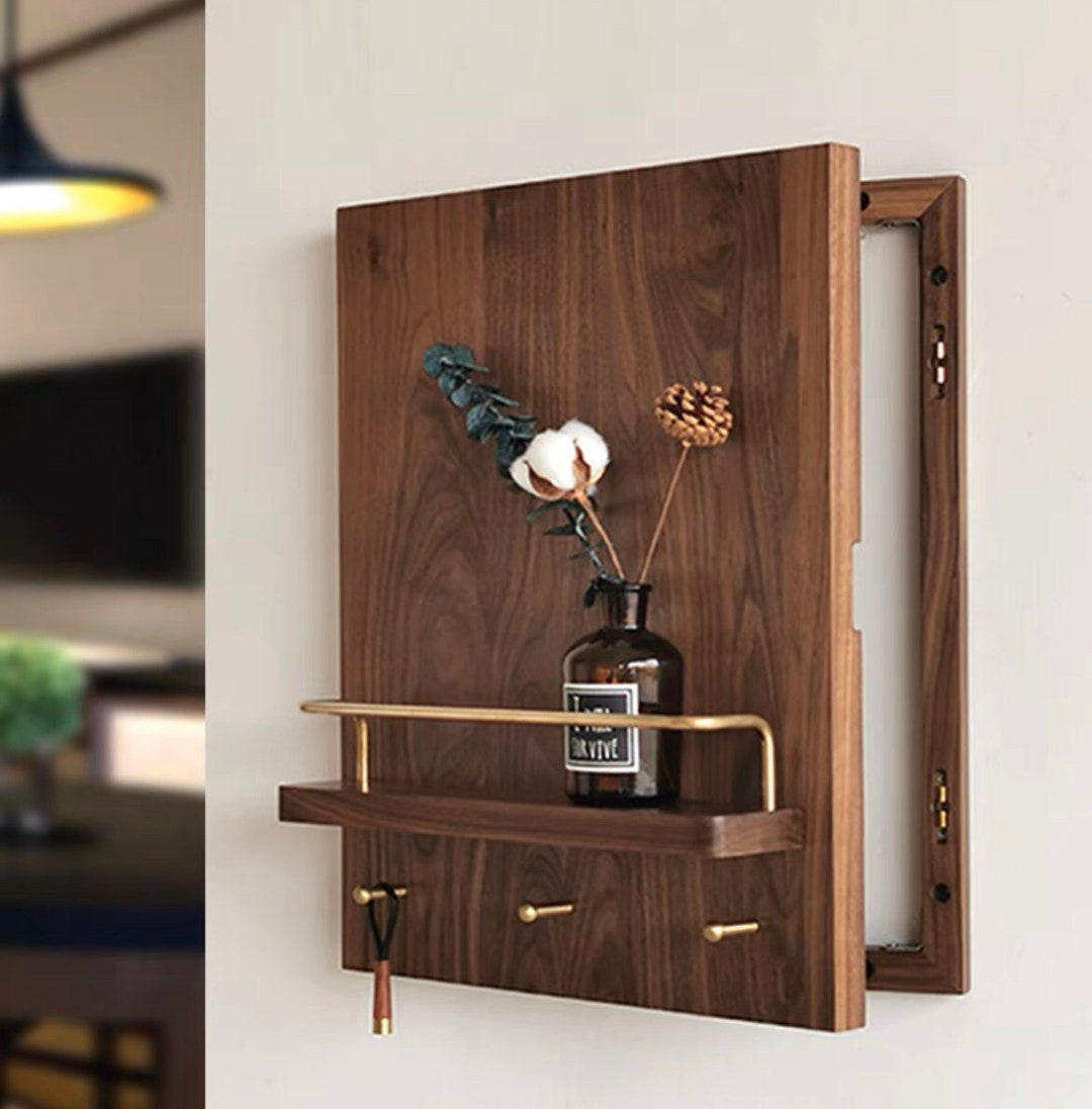 walnut-electricity-meter-box-cover-wooden-wall-board-with-shelf