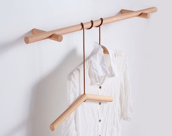 Wooden stick hanger, beech wood clothing rack, wooden rob for casual clothes hanger, wall mounted stick rack with wooden hanger