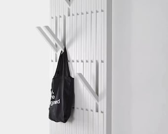 White piano wall rack, flip down ash wood wall-mounted hanger, white painted wood coat hanger wall storage, entryway organizer