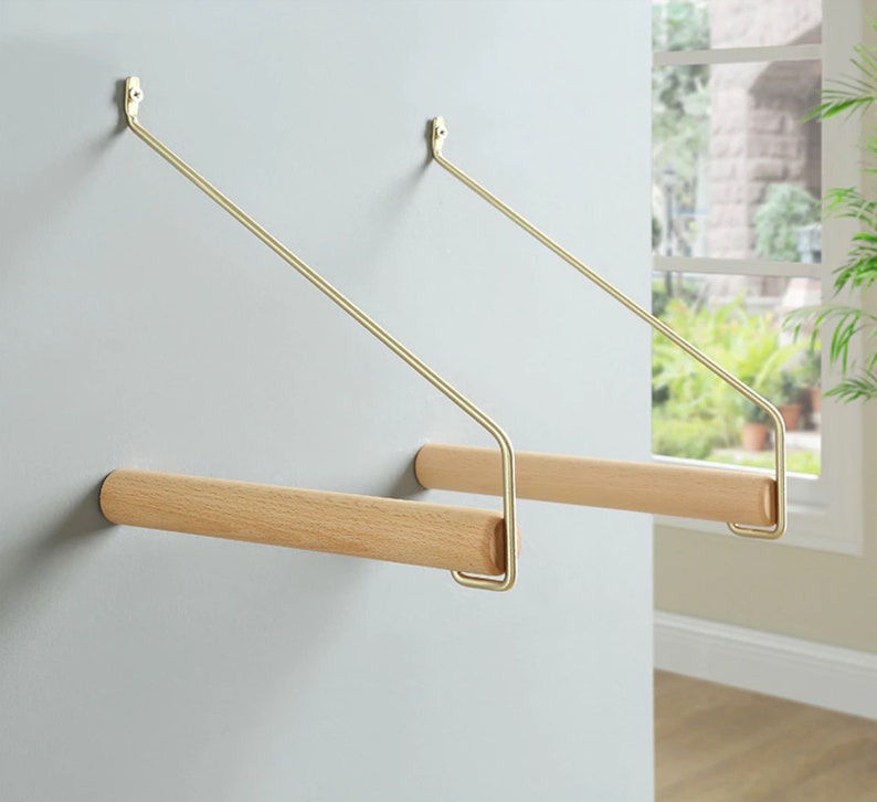 Clothing Wooden Rail Wall Mounted Clothing Rail Wooden Etsy
