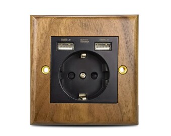 Walnut socket EU, UK socket, designer retro wooden sockets