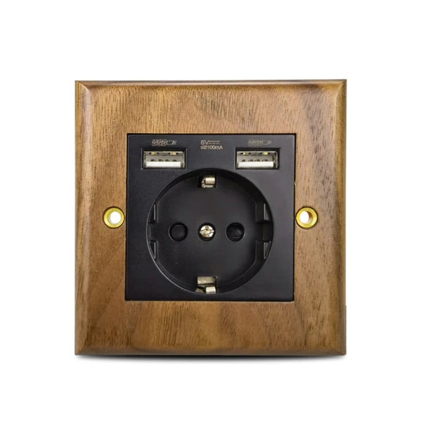 Walnut socket EU, UK socket, designer retro wooden sockets