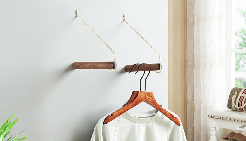 Clothing wooden rail, wall mounted clothing rail, wooden hanger, wooden rob for casual clothes hanger image 1