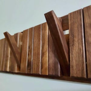 Natural walnut wood wall mounted hanger, flip down wall hook rack, modern wooden coat hanger