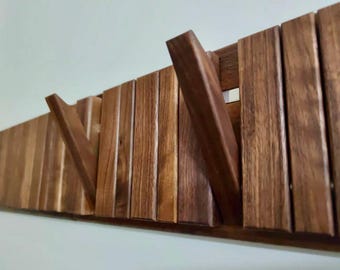 Natural walnut wood wall mounted hanger, flip down wall hook rack, modern wooden coat hanger