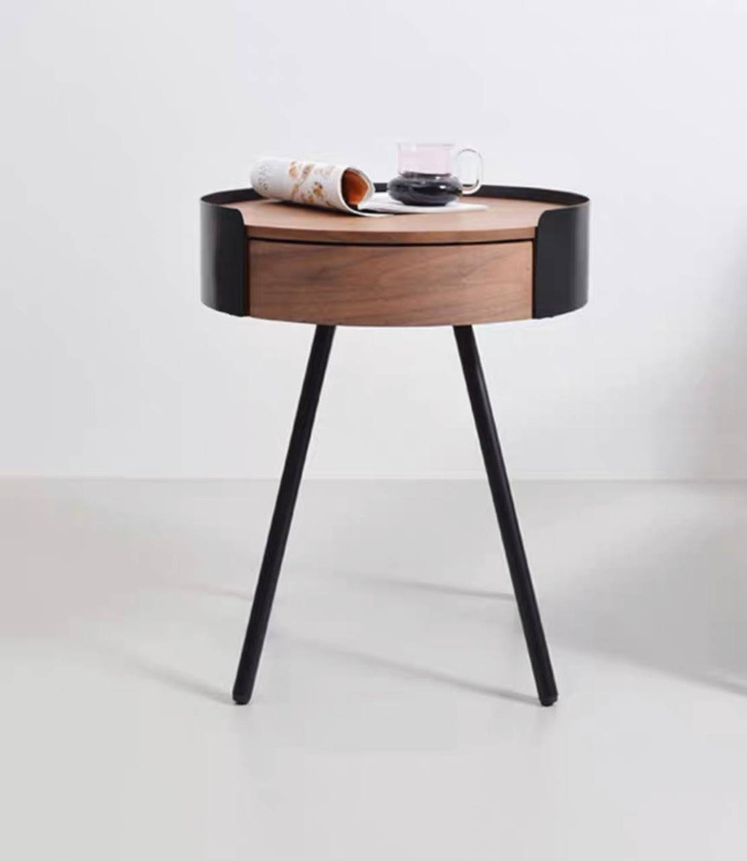 Nordic Solid Wood Bedside Table, Round Coffee Table, Modern Minimalist ...