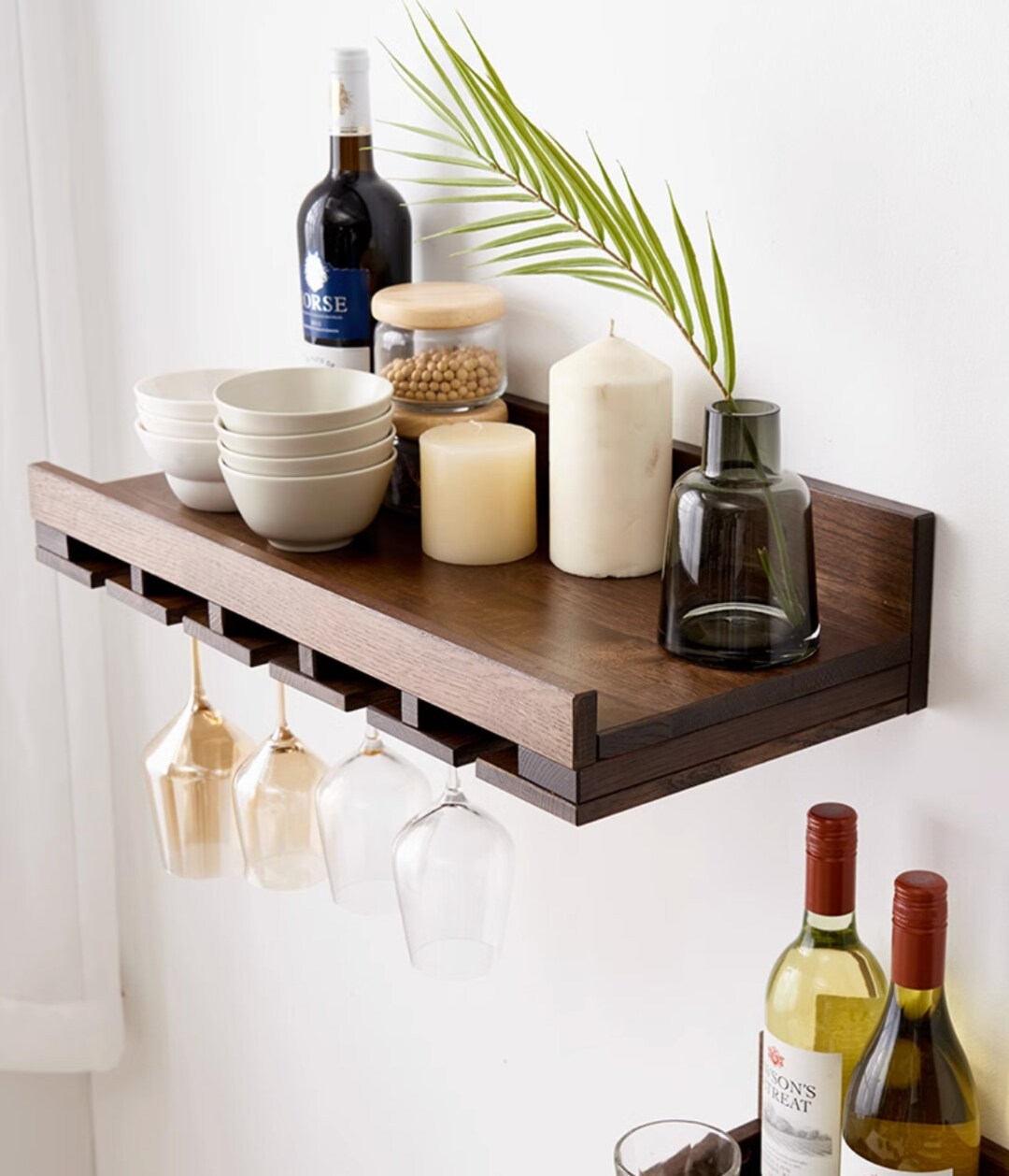 Wooden Glass Wall Rack Wine Glasses and Bottle Wall Shelf Etsy